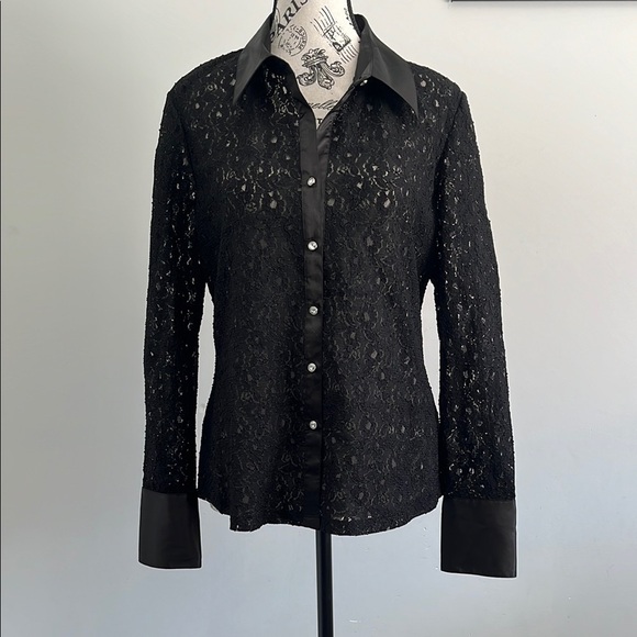 Elegant Fairy Grunge Layering Piece Black Lace Button-Up Shirt - Picture 1 of 5